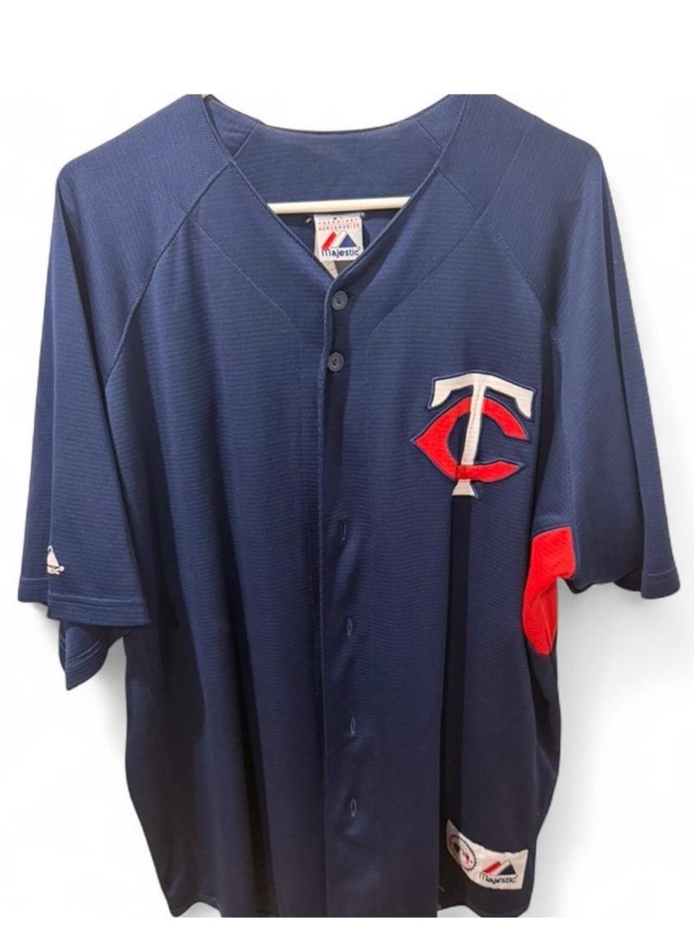 Majestic Navy Baseball Jersey with Red and White TC Patch